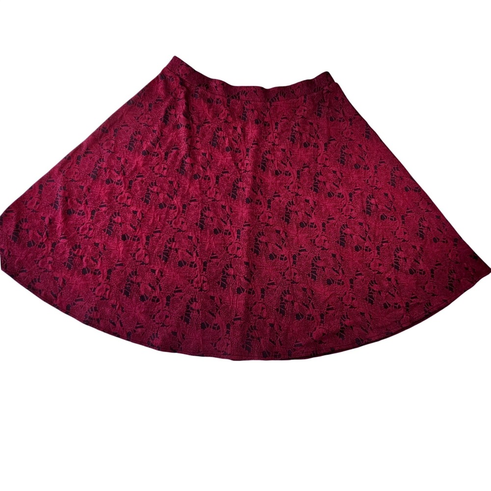Cato Burgundy Burgandy Black Floral Burnout Skater Skirt XL A-Line Mini Pull On